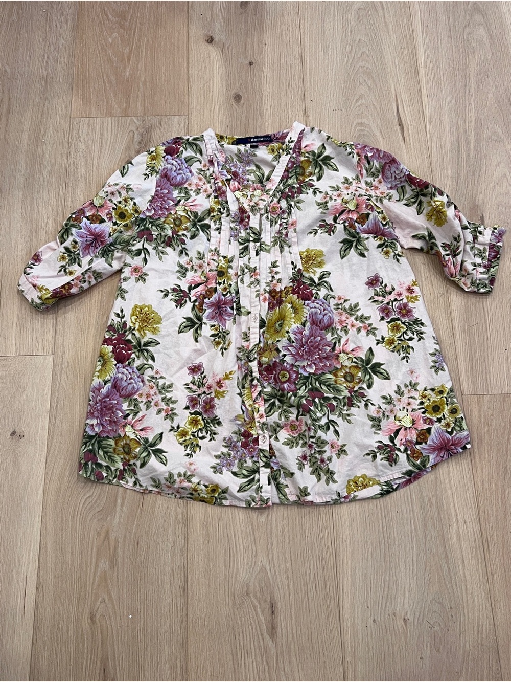 Denim 24/7 Pink Multi Floral Pintuck Tunic